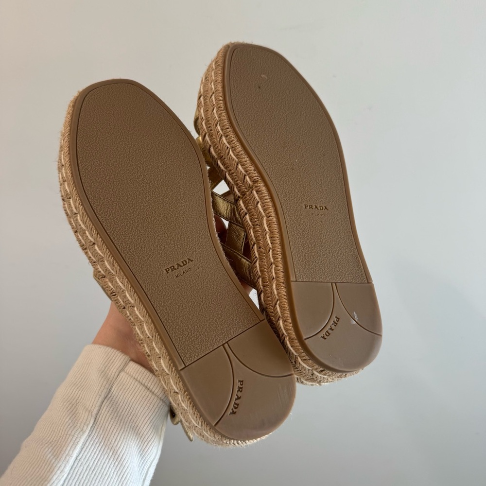Prada Strappy Gold Leather Platform Espadrilles‎ Size 37.5 - Picture 5 of 9